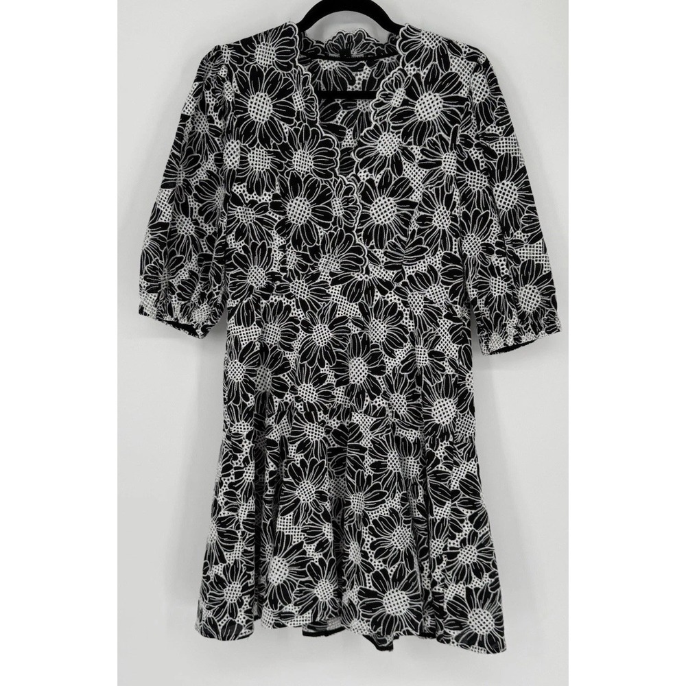 Boston Proper Dress Women's 12 Black White Floral Eyelet Cotton Elegant Office